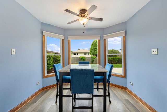15540 Frances Ln, Orland Park, IL 60462 - dining room featuring baseboards, wood finished floors, and a ceiling fan