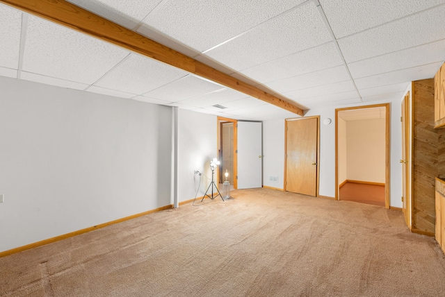 15540 Frances Ln, Orland Park, IL 60462 - finished below grade area with a drop ceiling, light carpet, and baseboards