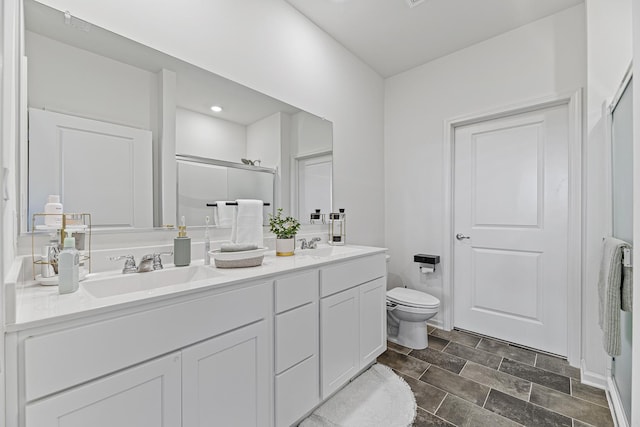 1187 Sonoma Ct, Pingree Grove, IL 60140 - bathroom featuring a stall shower, double vanity, and toilet