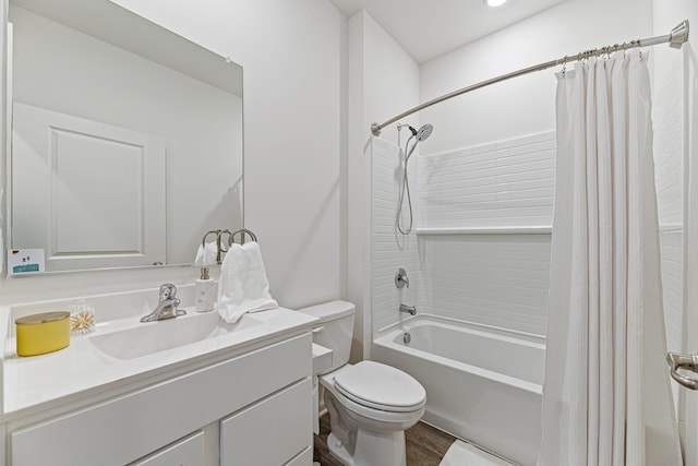 1187 Sonoma Ct, Pingree Grove, IL 60140 - bathroom featuring toilet, vanity, shower / tub combo with curtain, and wood finished floors