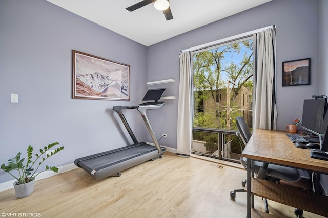 2130 W N Ave Unit 208, Chicago, IL 60647 - office space with a ceiling fan, wood finished floors, and baseboards