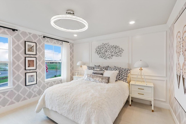 617 Henry Ln, Oswego, IL 60543 - bedroom with a decorative wall, light colored carpet, and recessed lighting