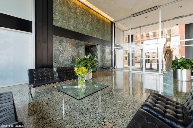community lobby featuring expansive windows