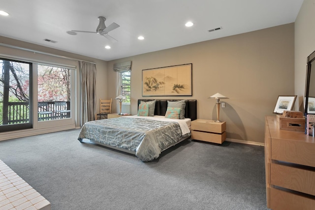 1805 N Paulina St, Chicago, IL 60622 - bedroom featuring carpet floors, recessed lighting, baseboards, a ceiling fan, and access to exterior