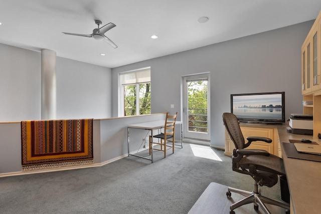 1805 N Paulina St, Chicago, IL 60622 - carpeted office space featuring a ceiling fan, recessed lighting, and baseboards