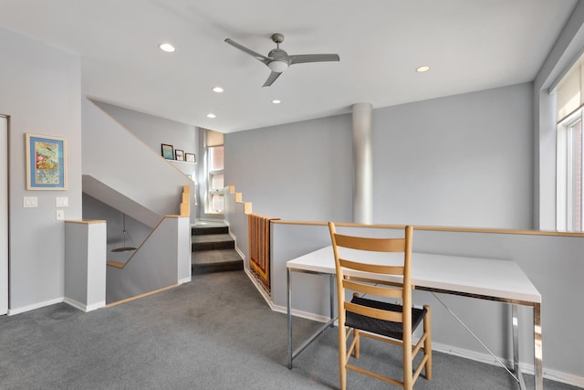 1805 N Paulina St, Chicago, IL 60622 - carpeted home office featuring plenty of natural light, a ceiling fan, recessed lighting, and baseboards