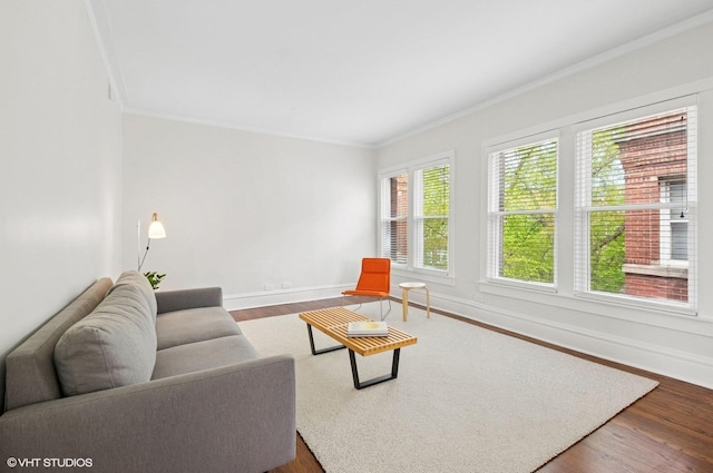 731 W Buckingham Pl Unit 12, Chicago, IL 60657 - living room featuring ornamental molding, dark wood-type flooring, and baseboards