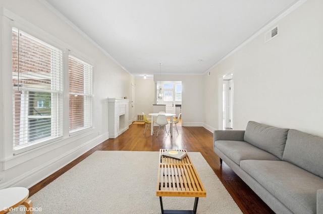 731 W Buckingham Pl Unit 12, Chicago, IL 60657 - living room featuring crown molding, wood finished floors, and baseboards