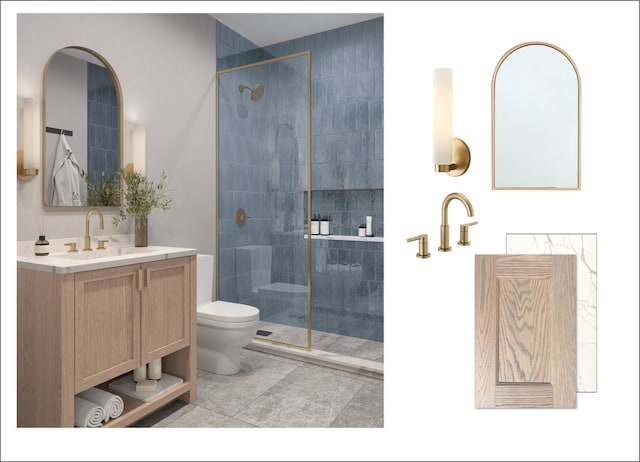 2659 W Medill Ave, Chicago, IL 60647 - bathroom featuring a stall shower, toilet, and vanity