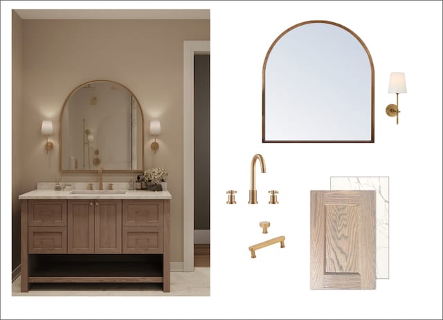 2659 W Medill Ave, Chicago, IL 60647 - bathroom with marble finish floors, vanity, and baseboards