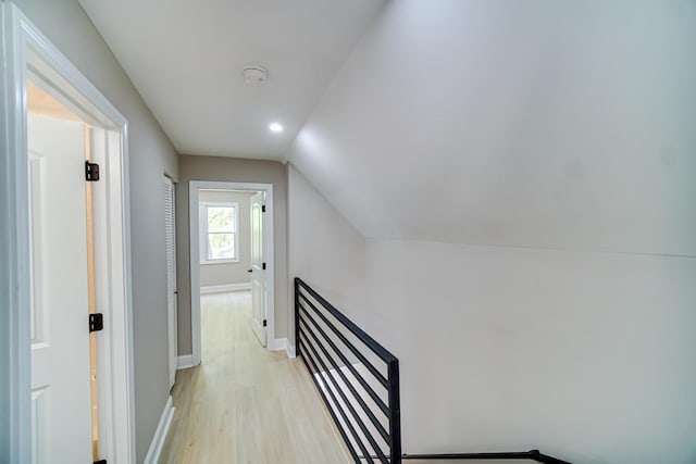 9331 S Turner Ave, Evergreen Park, IL 60805 - corridor with light wood finished floors, an upstairs landing, lofted ceiling, baseboards, and recessed lighting