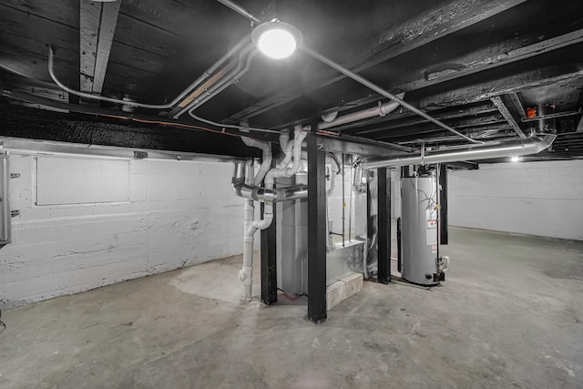 unfinished below grade area featuring gas water heater