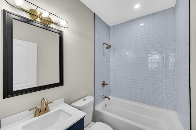 9331 S Turner Ave, Evergreen Park, IL 60805 - bathroom featuring toilet, vanity,  shower combination, and recessed lighting