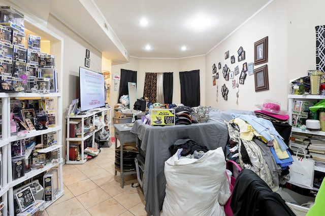 1002 N Drake Ave, Chicago, IL 60651 - misc room with tile patterned floors, ornamental molding, and recessed lighting