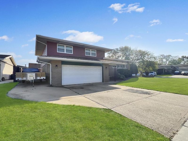 2919 193rd St, Lansing, IL 60438 - view of front facade featuring concrete driveway, an attached garage, a front lawn, and brick siding