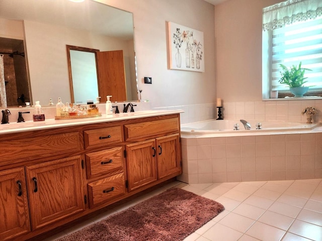 19629 Fiona Ave, Mokena, IL 60448 - full bath with double vanity, a garden tub, and tile patterned flooring