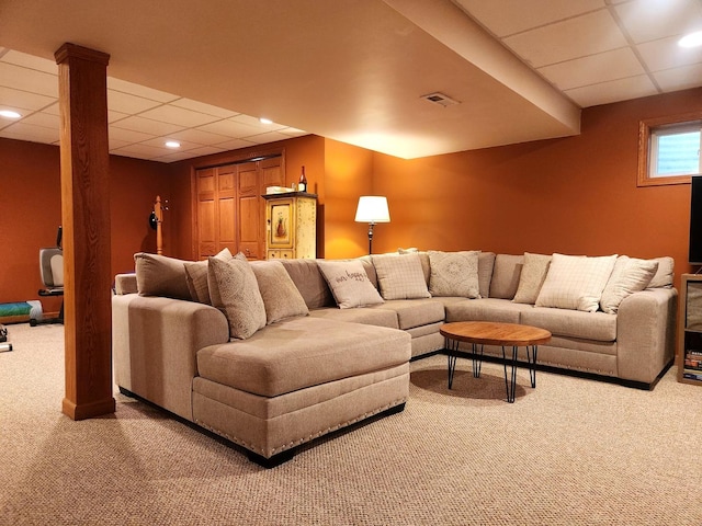 19629 Fiona Ave, Mokena, IL 60448 - living area featuring carpet, a paneled ceiling, and recessed lighting