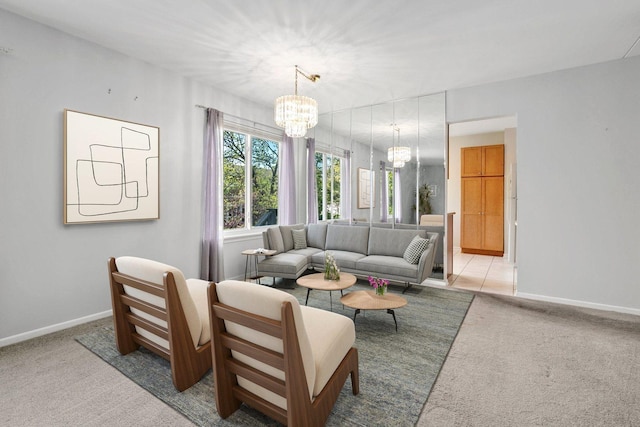 35 Buckingham Ln, Buffalo Grove, IL 60089 - living area featuring a chandelier, carpet, and baseboards