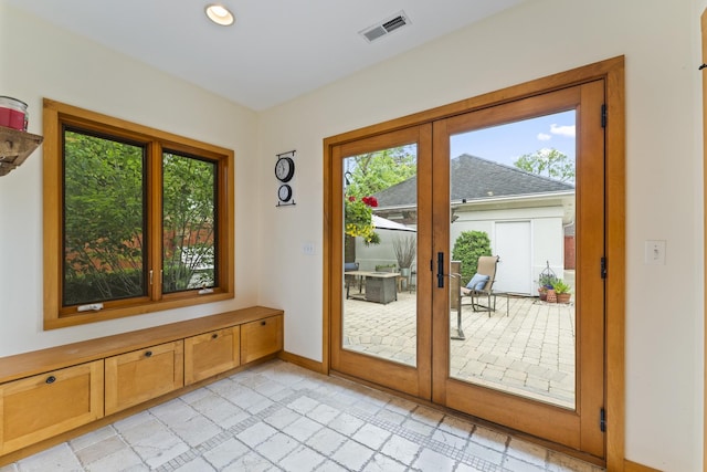428 S Hillside Ave, Elmhurst, IL 60126 - doorway to outside featuring french doors, healthy amount of natural light, baseboards, light tile patterned floors, and recessed lighting