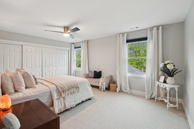 0N467 Cloos Ct, Winfield, IL 60190 - carpeted bedroom with multiple windows, baseboards, a closet, and ceiling fan