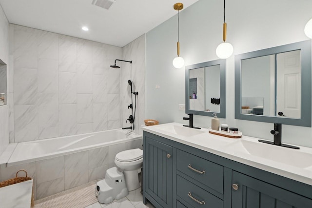 0N467 Cloos Ct, Winfield, IL 60190 - full bath featuring toilet, double vanity, tiled shower / bath, and tile patterned floors