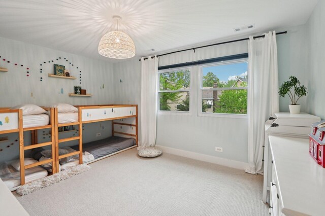0N467 Cloos Ct, Winfield, IL 60190 - bedroom featuring light carpet, baseboards, and a chandelier