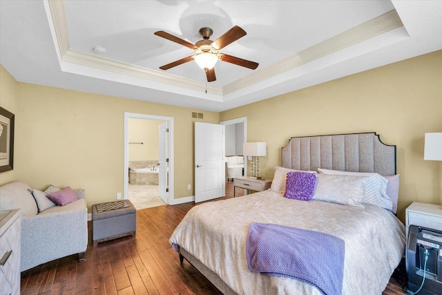 1601 Congressional Way, Champaign, IL 61822 - bedroom featuring a tray ceiling, wood-type flooring, crown molding, baseboards, and ensuite bathroom