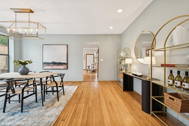 5055 N Sheridan Rd Unit 3N, Chicago, IL 60640 - dining space with a chandelier, light wood-style floors, and recessed lighting