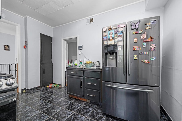 5512 W Wrightwood Ave, Chicago, IL 60639 - kitchen with appliances with stainless steel finishes, dark marble finish floors, and crown molding