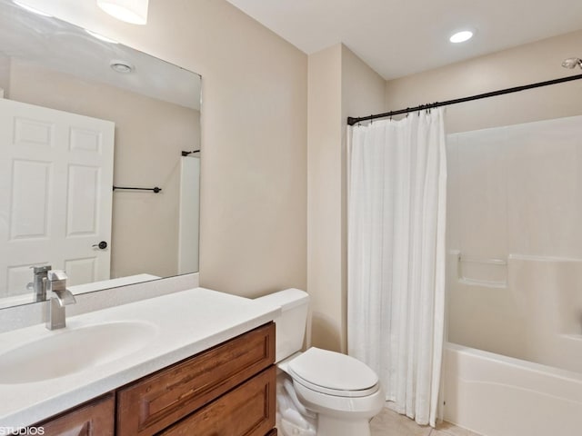 301 Brownstone Dr, Saint Charles, IL 60174 - full bath with toilet, shower / bath combo with shower curtain, vanity, and tile patterned floors