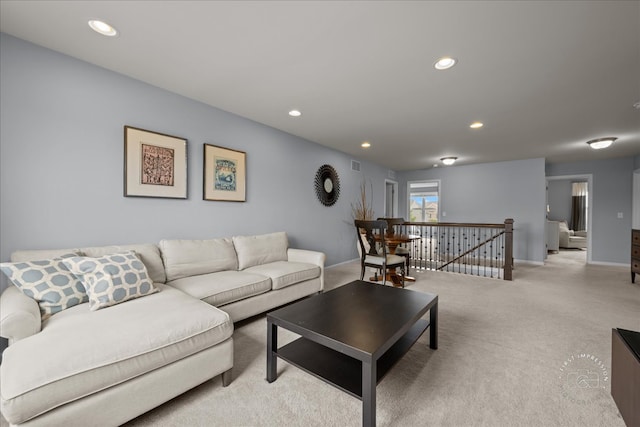 729 Hamilton Dr, South Elgin, IL 60177 - living area featuring recessed lighting, light carpet, and baseboards