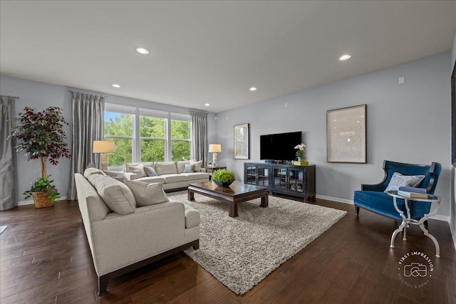 729 Hamilton Dr, South Elgin, IL 60177 - living area with dark wood-style flooring, recessed lighting, and baseboards
