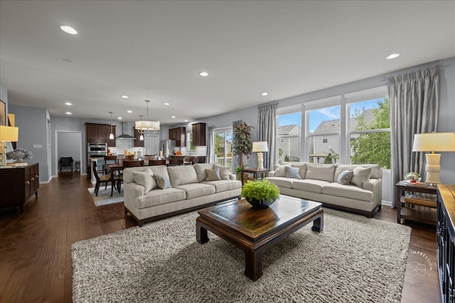 729 Hamilton Dr, South Elgin, IL 60177 - living area featuring recessed lighting, a chandelier, and dark wood-style floors