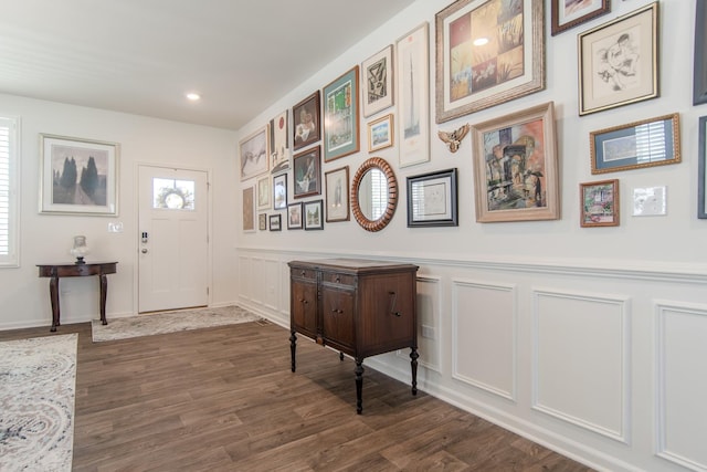 1806 Peyton Ter, Shorewood, IL 60404 - entryway with a decorative wall, dark wood finished floors, wainscoting, and recessed lighting