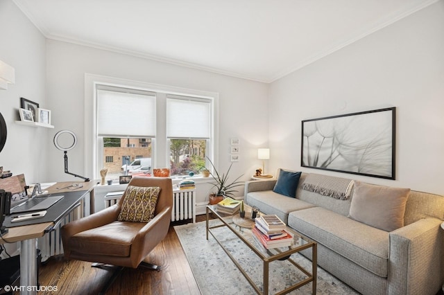 1112 Ontario St Unit 1E, Oak Park, IL 60302 - living room featuring crown molding, an office area, and wood finished floors