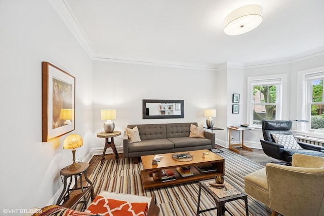 1112 Ontario St Unit 1E, Oak Park, IL 60302 - living room with crown molding, baseboards, and wood finished floors
