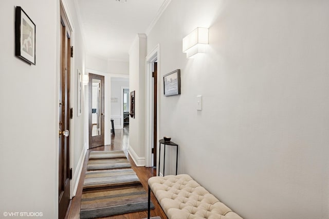 1112 Ontario St Unit 1E, Oak Park, IL 60302 - hall featuring dark wood-style flooring and crown molding