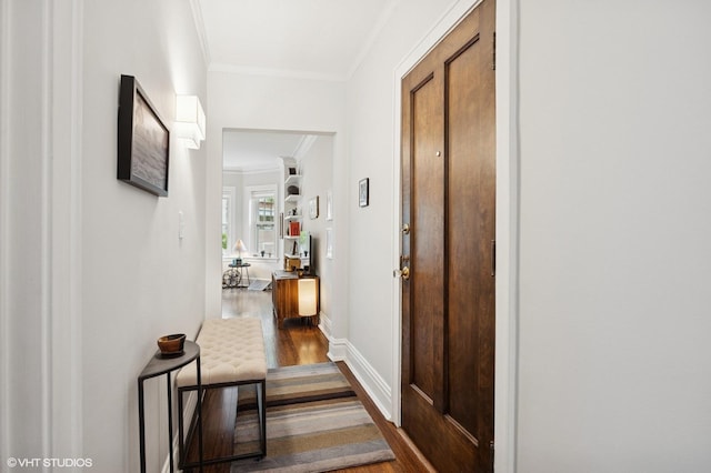1112 Ontario St Unit 1E, Oak Park, IL 60302 - hallway with dark wood-type flooring, crown molding, and baseboards