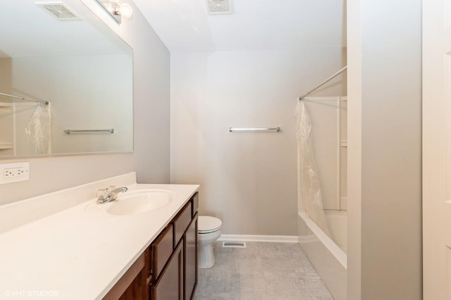 3330 Cameron Dr Unit 17-1, Elgin, IL 60124 - bathroom featuring toilet, vanity, baseboards, and shower / bathtub combination with curtain