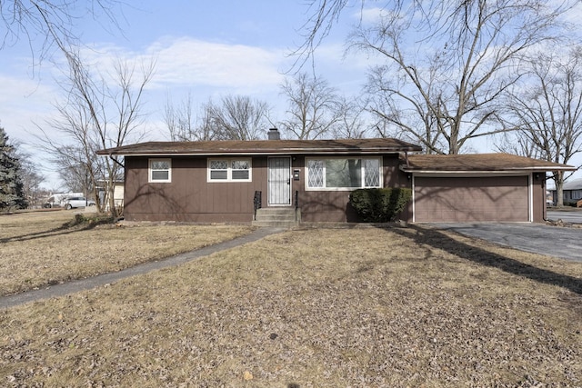 15503 Cherry St, South Holland, IL 60473 - ranch-style home featuring a chimney, asphalt driveway, a garage, and entry steps