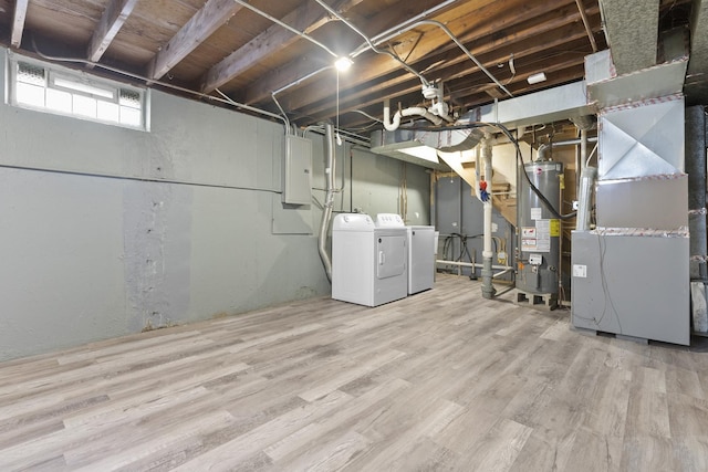 15503 Cherry St, South Holland, IL 60473 - basement with water heater, independent washer and dryer, electric panel, wood finished floors, and heating unit