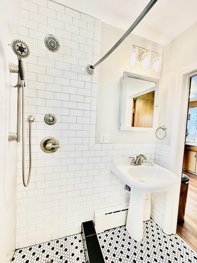 1115 E Wilson St, Streator, IL 61364 - full bath with a tile shower and a baseboard heating unit
