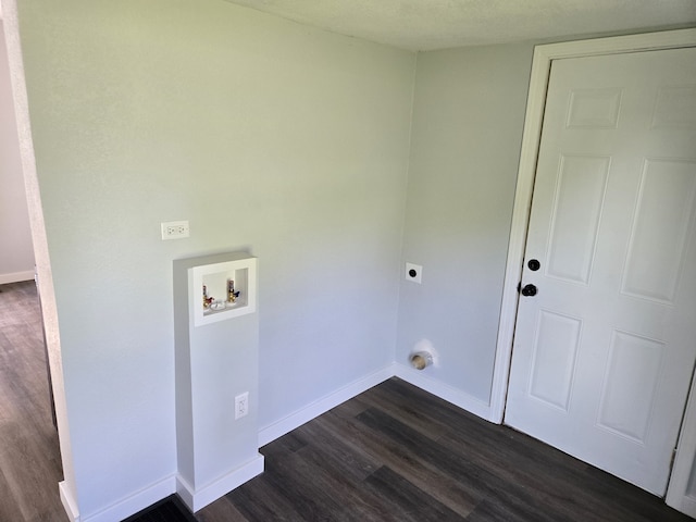 laundry area featuring dark wood-type flooring, electric dryer hookup, baseboards, and hookup for a washing machine