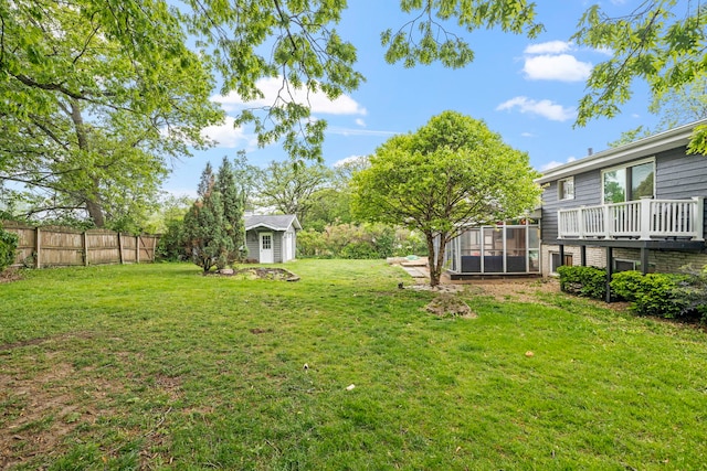 12826 Artesian St, Lemont, IL 60439 - view of yard with a sunroom, an outbuilding, and a wooden deck