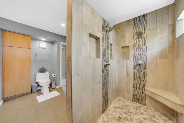 417 Lake Shore Blvd, Wauconda, IL 60084 - bathroom with a walk in shower, toilet, tile patterned floors, and recessed lighting