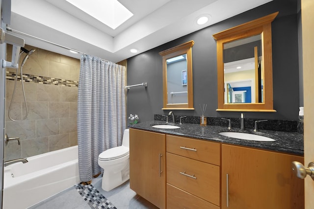 417 Lake Shore Blvd, Wauconda, IL 60084 - bathroom with toilet, shower / bath combo with shower curtain, double vanity, recessed lighting, and tile patterned floors