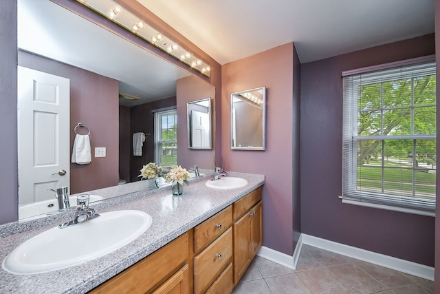 1528 Apache Dr, Naperville, IL 60563 - bathroom with double vanity and tile patterned floors