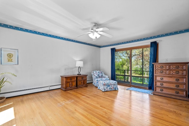 1N341 Indian Knoll Rd, West Chicago, IL 60185 - living area with a baseboard radiator, wood finished floors, and ceiling fan
