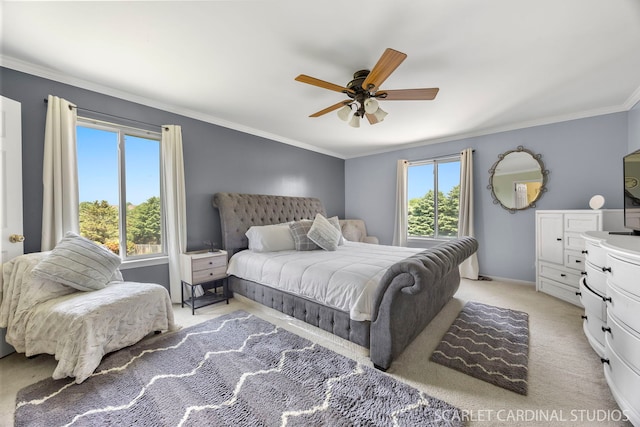 2442 La Costa Ct, Aurora, IL 60503 - bedroom with ornamental molding, light colored carpet, a ceiling fan, and baseboards