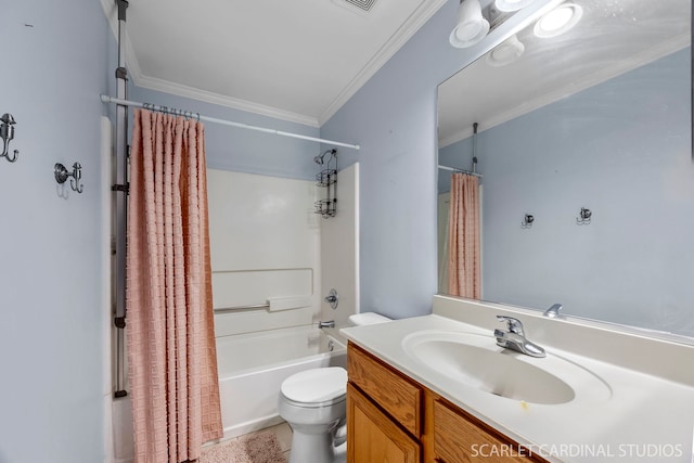 2442 La Costa Ct, Aurora, IL 60503 - full bath with crown molding, toilet, vanity, and shower / tub combo with curtain